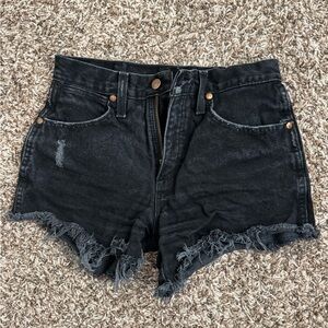 Wrangler Black Jean Shorts with Frayed Hem
